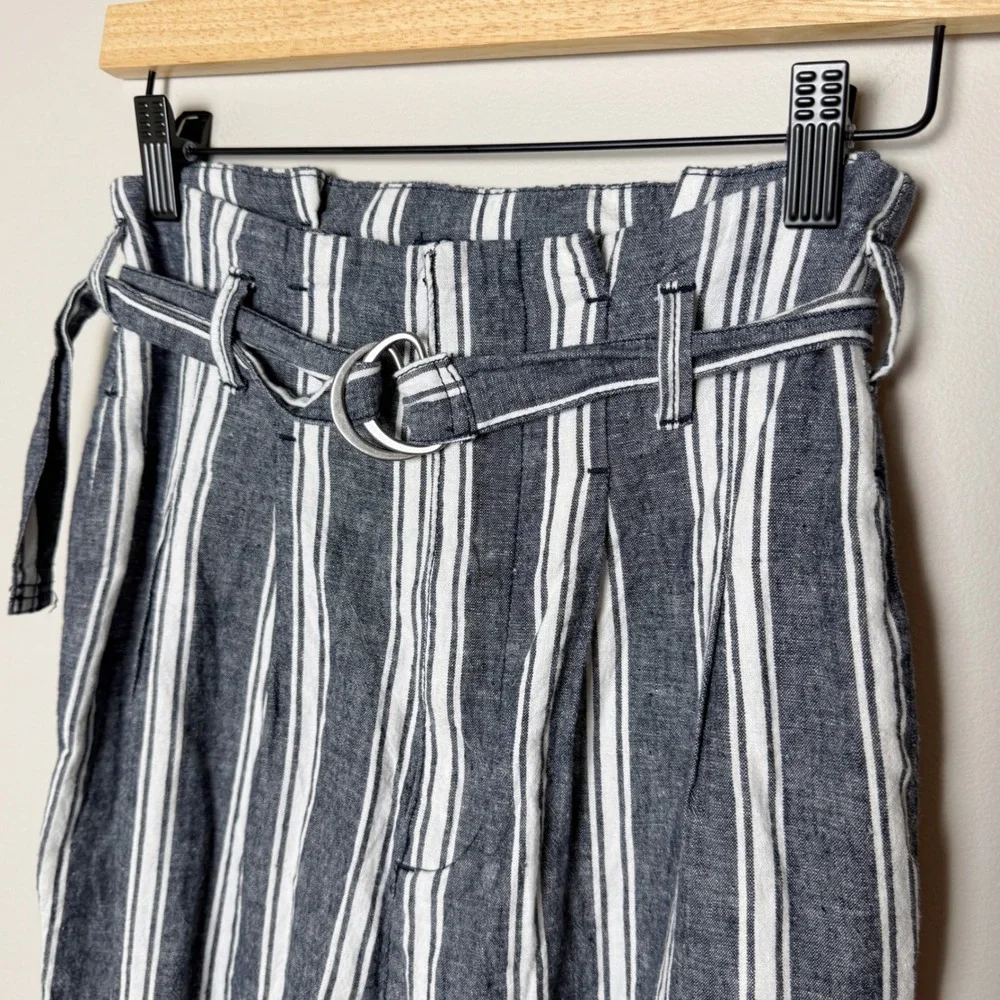 Abercrombie & Fitch S Paper Bag Railroad Striped Linen‎ Cotton Belt Stripe Pants